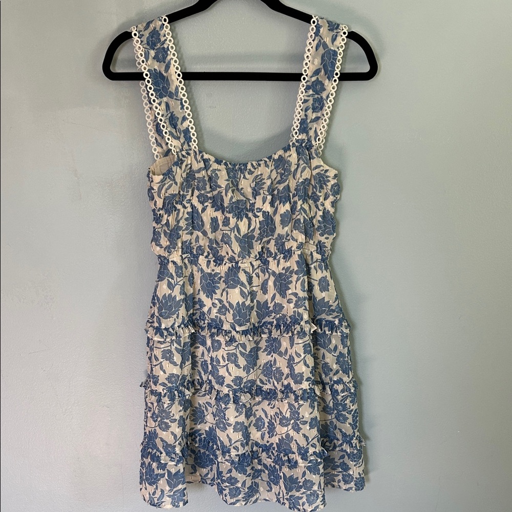 Aqua Blue and Cream Floral Mini Dress